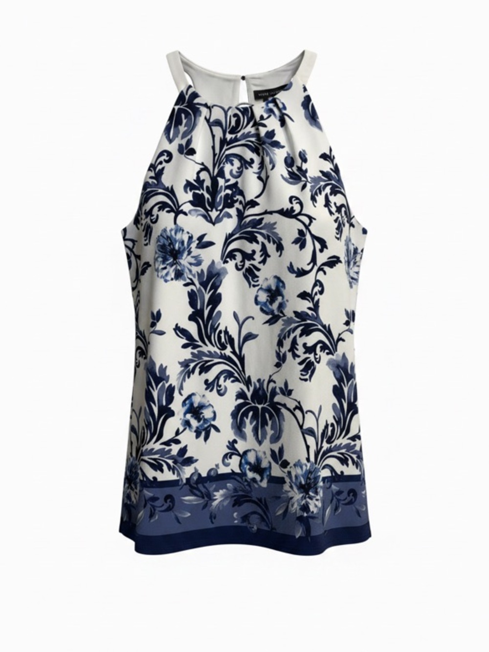 White House Black Market White and Donatello Blue Floral Print Halter Top